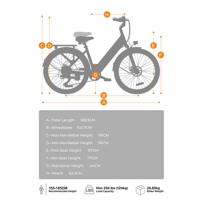 HillMiles MileCity 250W 26" Elektrisches Trekkingrad 468Wh City E-Bike mit Drehmomentsensor