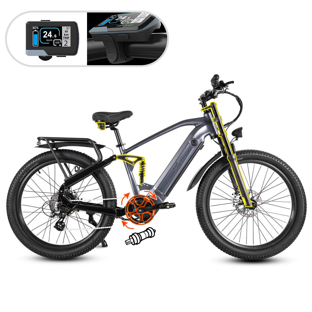 CMACEWHEEL AL26 26" 250W E-Mountainbike Fully mit Drehmomentsensor 816Wh E-MTB