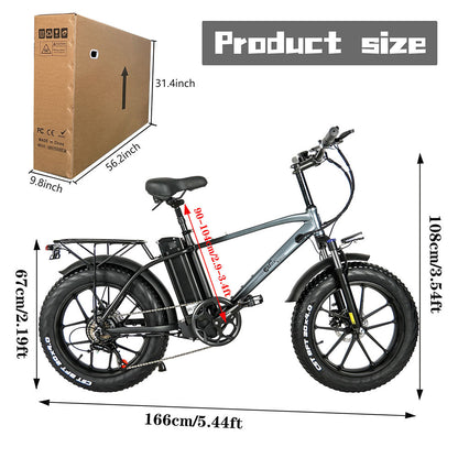 CMACEWHEEL T20 750W 20" Fat Bike Electric Mountain Bike Cargo E-bike 18Ah Battery